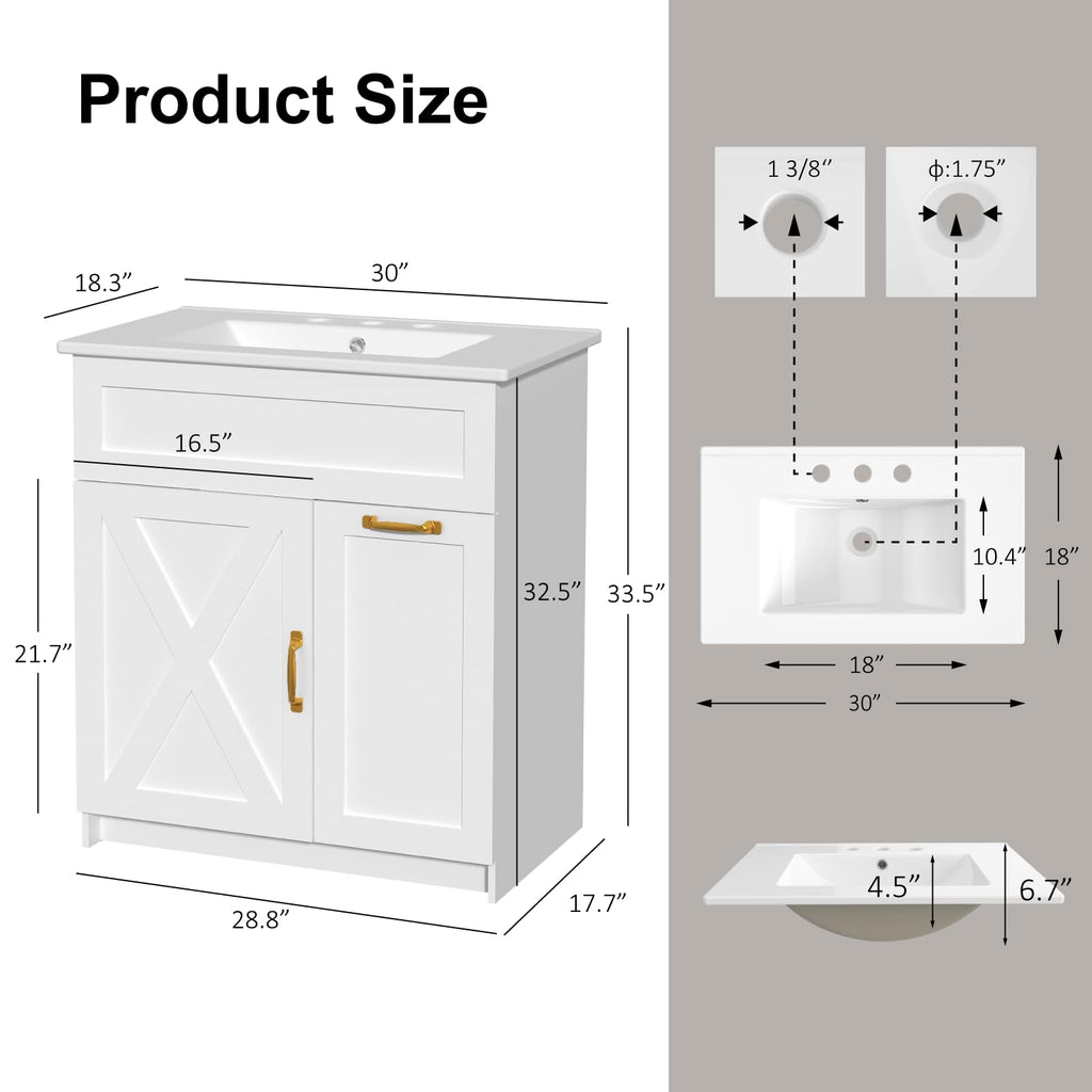 30" Bathroom Vanity with Sink, Wall Mounted Cabinet, Black