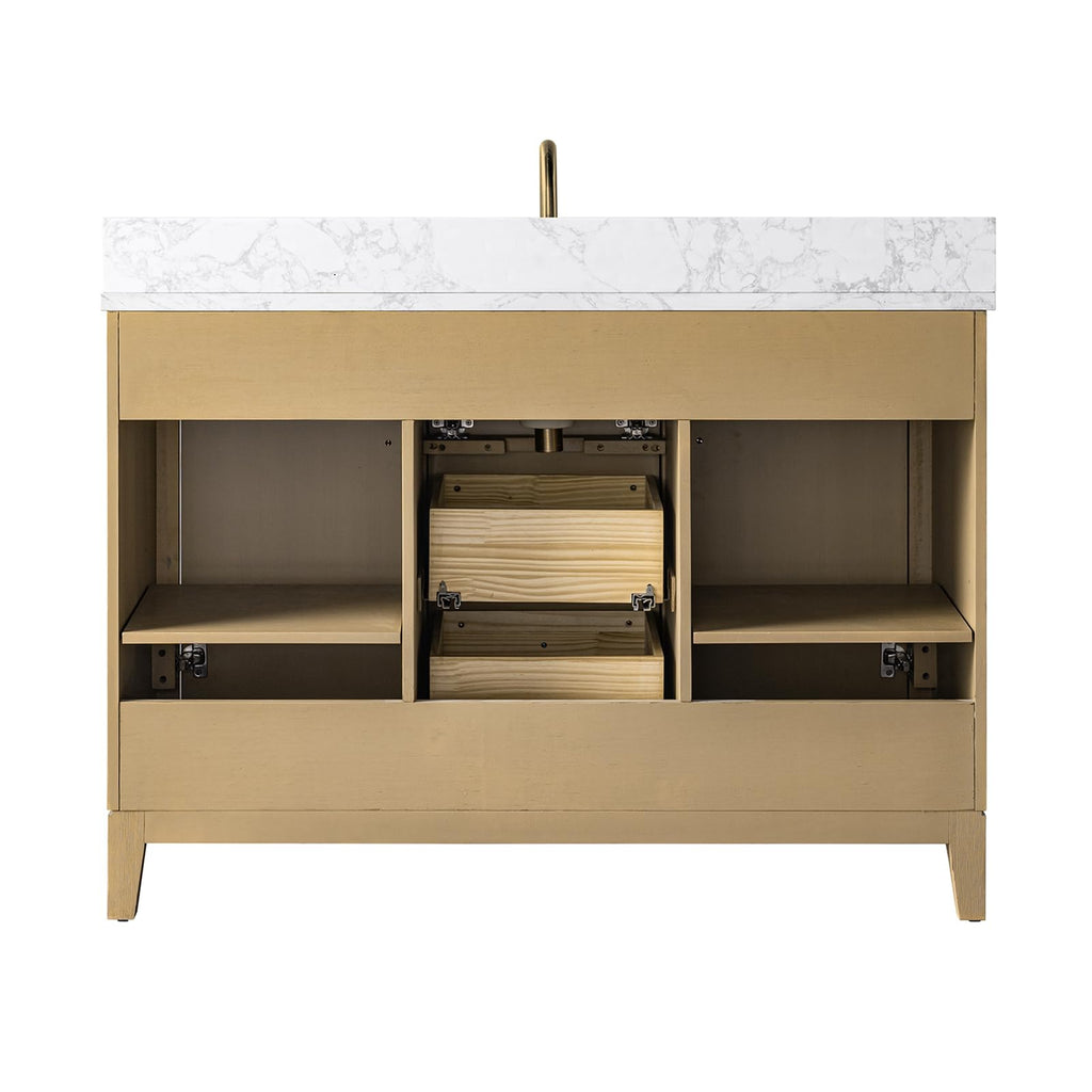 Vanity Art 72" Bathroom Vanity with Double Sink & Arabescato White Engineered Stone Top, Vanity Cabinet with Soft Closing Door, Solid Wood Frame, Golden Brushed Handles, Walnut VA8172D-Walnut-GB