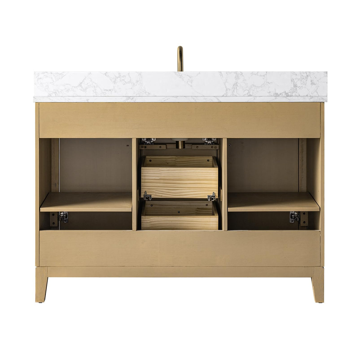 Vanity Art 72" Bathroom Vanity with Double Sink & Arabescato White Engineered Stone Top, Vanity Cabinet with Soft Closing Door, Solid Wood Frame, Golden Brushed Handles, Walnut VA8172D-Walnut-GB