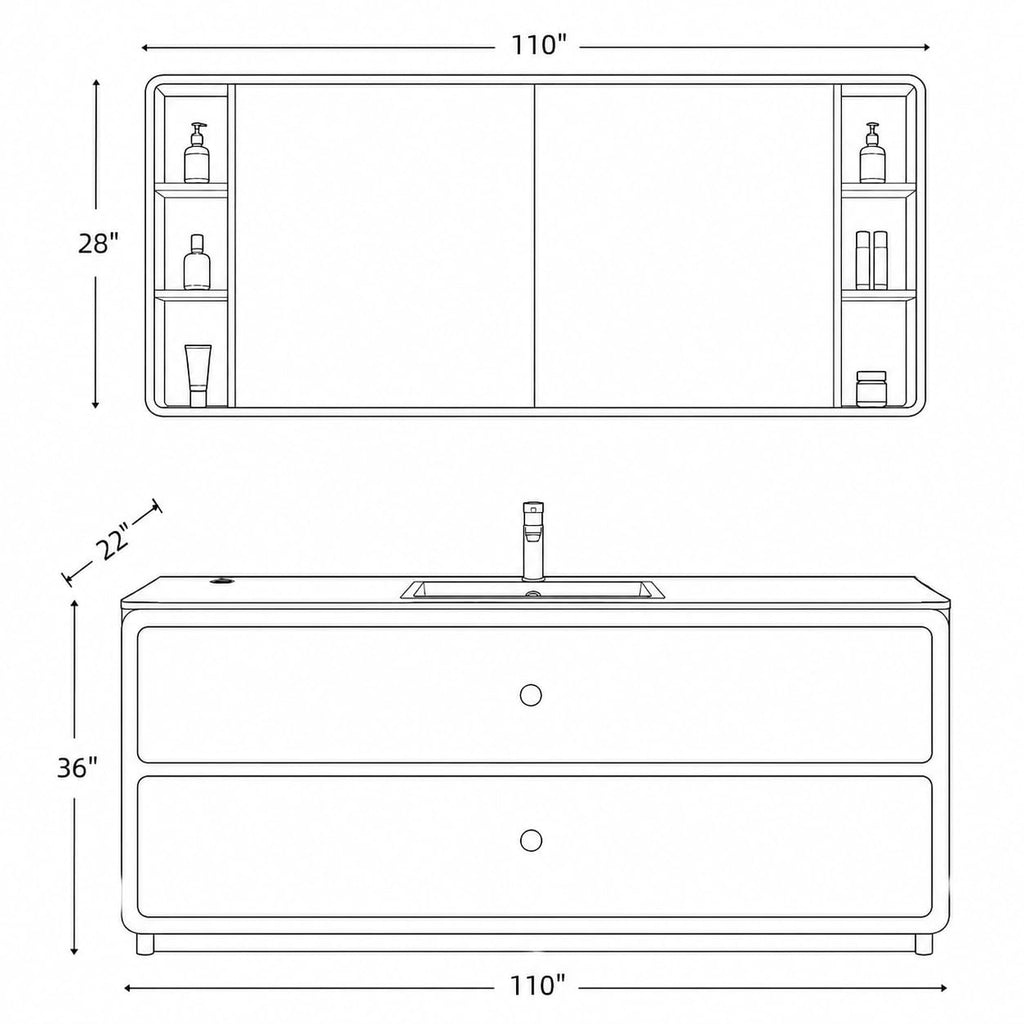 54 in Freestanding Single Sink Bathroom Vanity with LED Mirror Cabinet