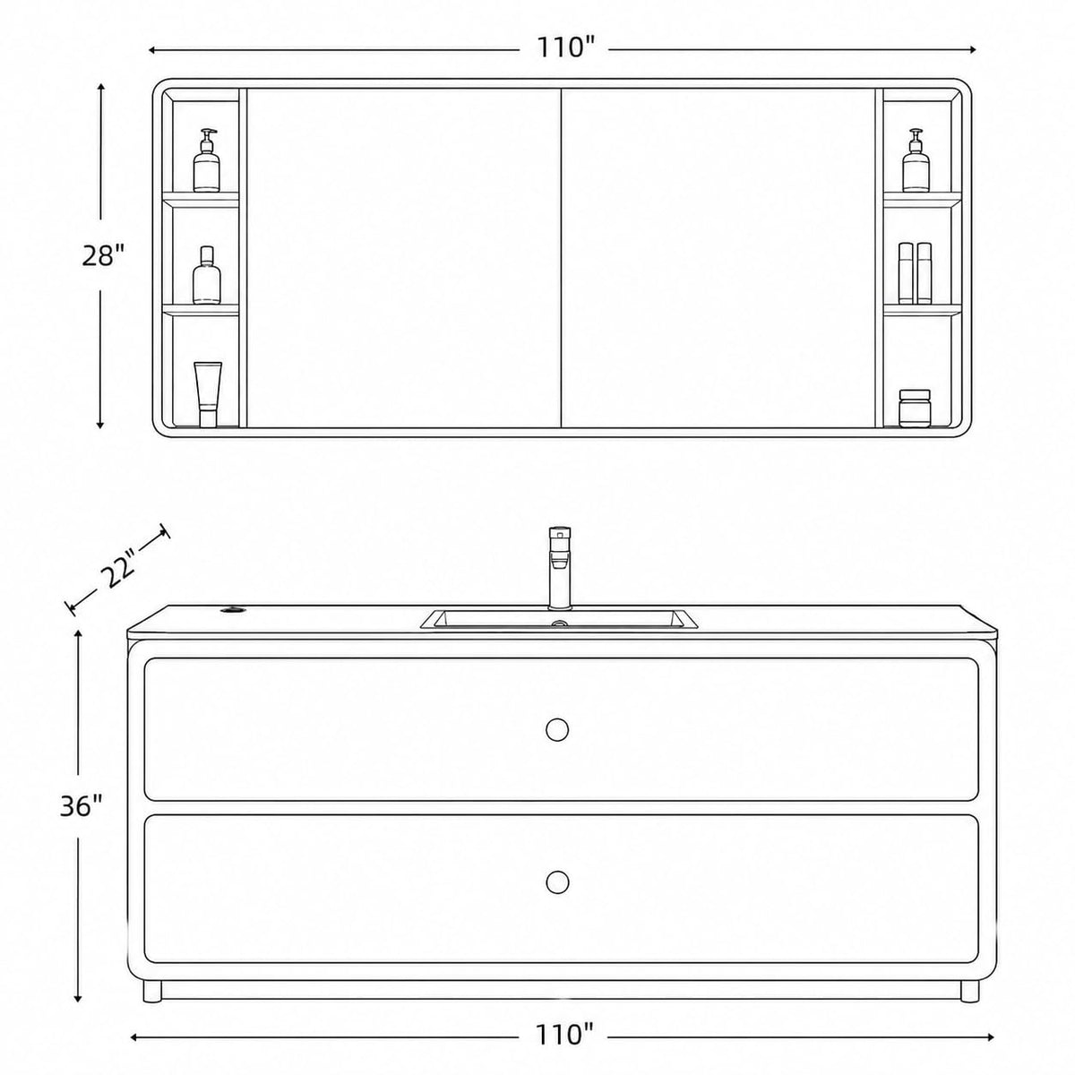 50 IN Freestanding Single Sink Bathroom Vanity with LED Mirror Cabinet