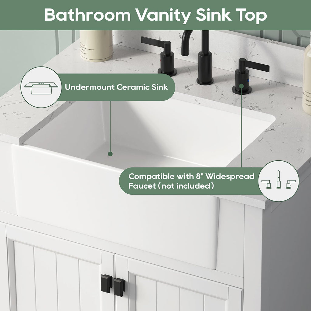 42 Inch Bathroom Vanity with Sink, Pre Assembled, White