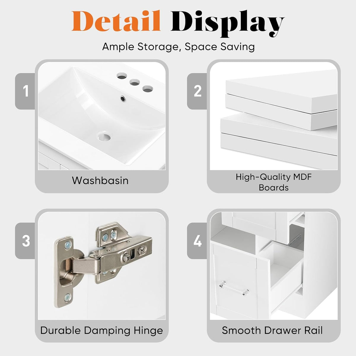 DUMOS 24" Modern Bathroom Vanity with Durable Ceramic Basin