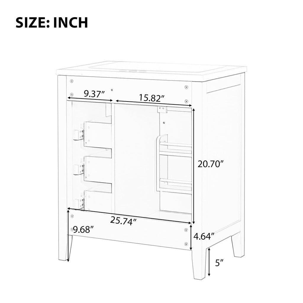 36 Inch Bathroom Vanities with Undermount Ceramic Sink, Storage Cabinet with Soft Closing Doors and Three Drawers, Solid Wood Frame, Natural Wood