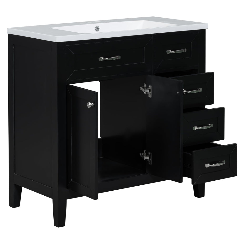 36 Inch Bathroom Vanities with Undermount Ceramic Sink, Storage Cabinet with Soft Closing Doors and Three Drawers, Solid Wood Frame, Natural Wood