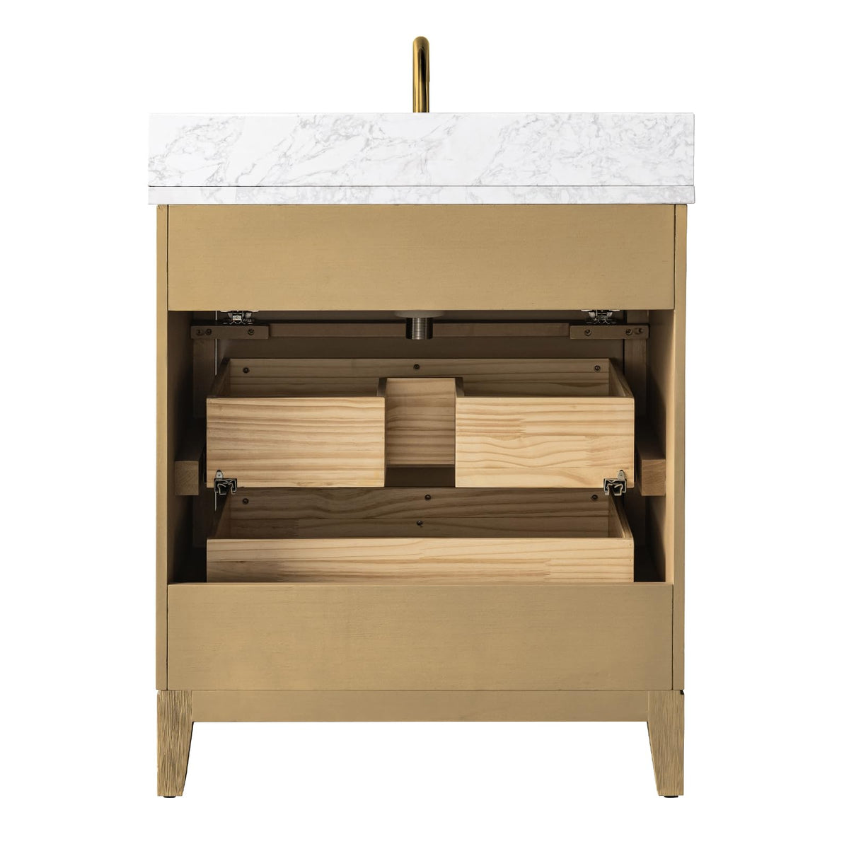 Vanity Art 72" Bathroom Vanity with Double Sink & Arabescato White Engineered Stone Top, Vanity Cabinet with Soft Closing Door, Solid Wood Frame, Golden Brushed Handles, Walnut VA8172D-Walnut-GB