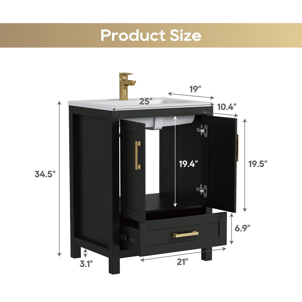 36 Inch Modern Bathroom Vanity with Sink, Black