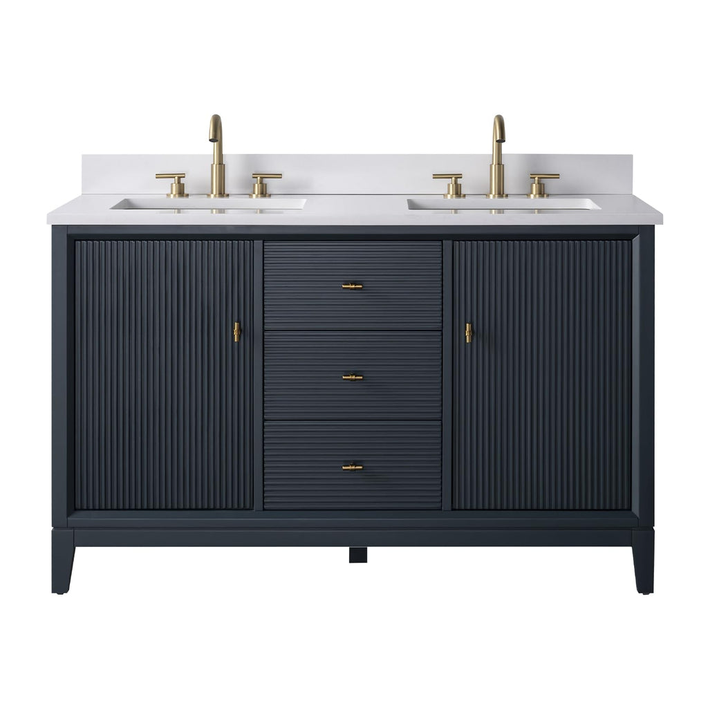 Vanity Art 72" Bathroom Vanity with Double Sink & Arabescato White Engineered Stone Top, Vanity Cabinet with Soft Closing Door, Solid Wood Frame, Golden Brushed Handles, Walnut VA8172D-Walnut-GB