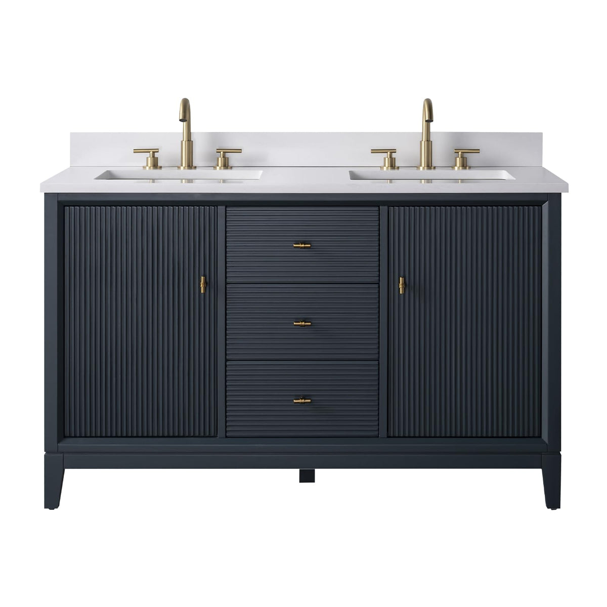 Vanity Art 72" Bathroom Vanity with Double Sink & Arabescato White Engineered Stone Top, Vanity Cabinet with Soft Closing Door, Solid Wood Frame, Golden Brushed Handles, Walnut VA8172D-Walnut-GB