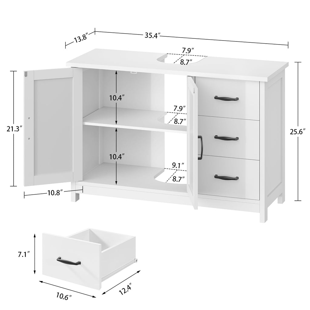TEENFON Pedestal Sink Storage Cabinet with 2 Doorsand Drawer, Bathroom Sink Cabinet, Under Sink Storage with U-Shape Cut-Out, White