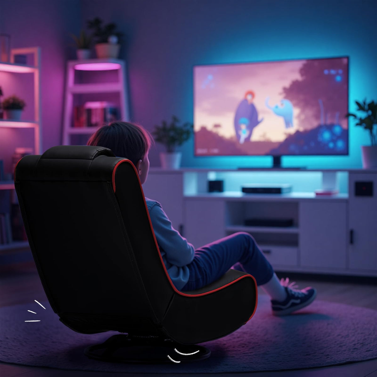 GTPLAYER Floor Gaming Chair Foldable Swivel Floor Chairs for Kids Boys Comfy Video Game Seat with 360Â° Multipurpose for Gamers, Bedroom or Game Room(Black-Blue)