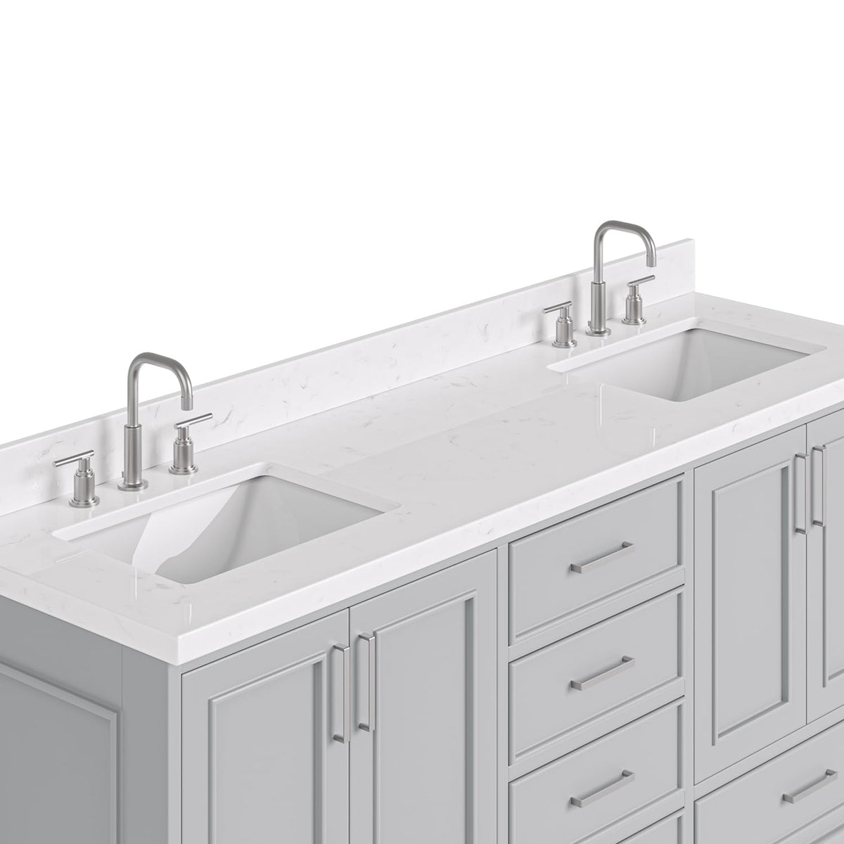 DKB Emilia 72 Inch Bathroom Vanity Double Sink â White Bathroom Vanity with Sink, 1.5" Edge Carrara White Quartz Countertop & Backsplash, 4 Soft-Close Doors, and 6 Dovetail Drawers