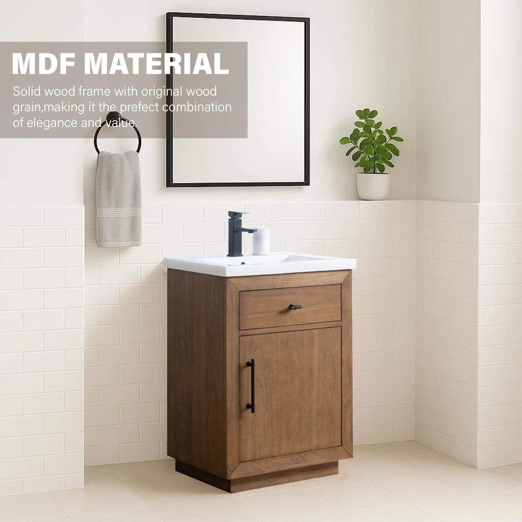 HOMEBEYOND 72" Bathroom Vanity with Double Sink & Ceramic Top, MDF Material Vanity Cabinet with Basin Combo, Soft-Closing Doors, Removable Shelf, Backsplash, Tan