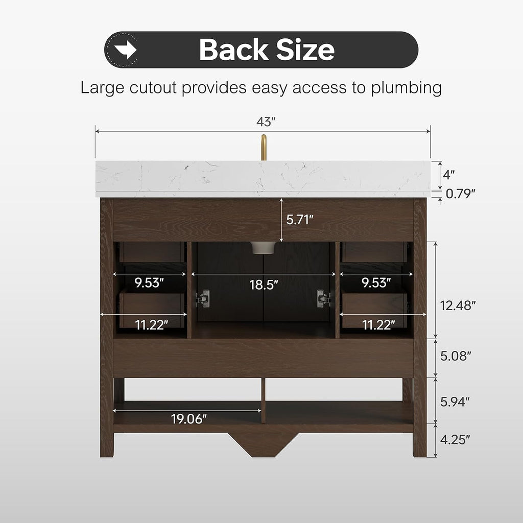 42 Inch Bathroom Vanity with Sink, Fully-Assembled, Walnut