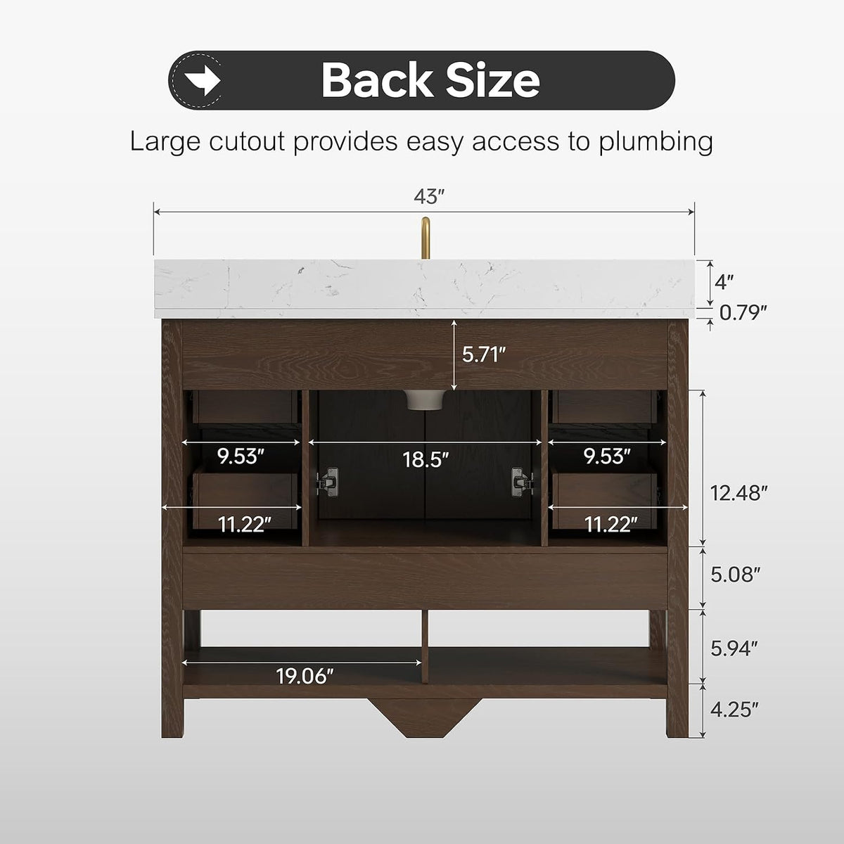 42 Inch Bathroom Vanity with Sink, Fully-Assembled, Walnut