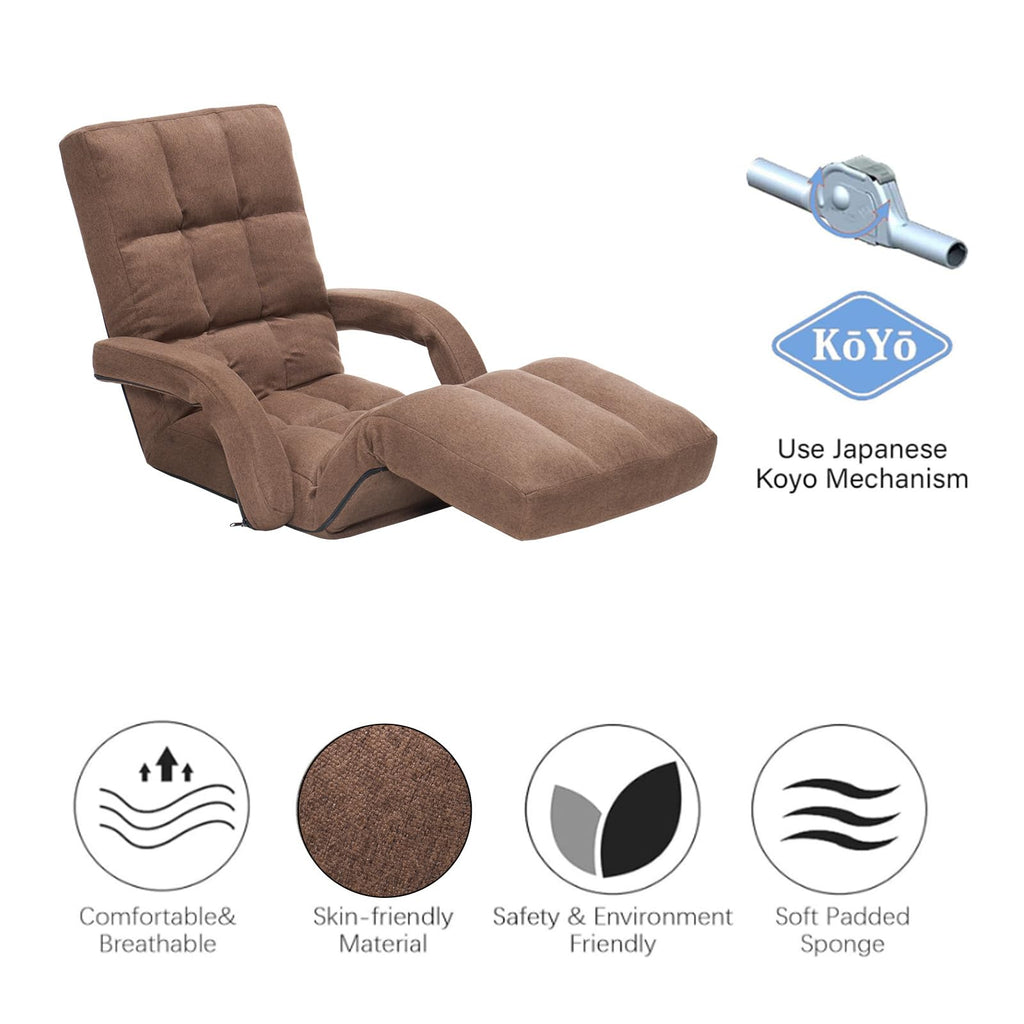 Adjustable Floor Gaming Chair with Footrest, 14-Position Backrest
