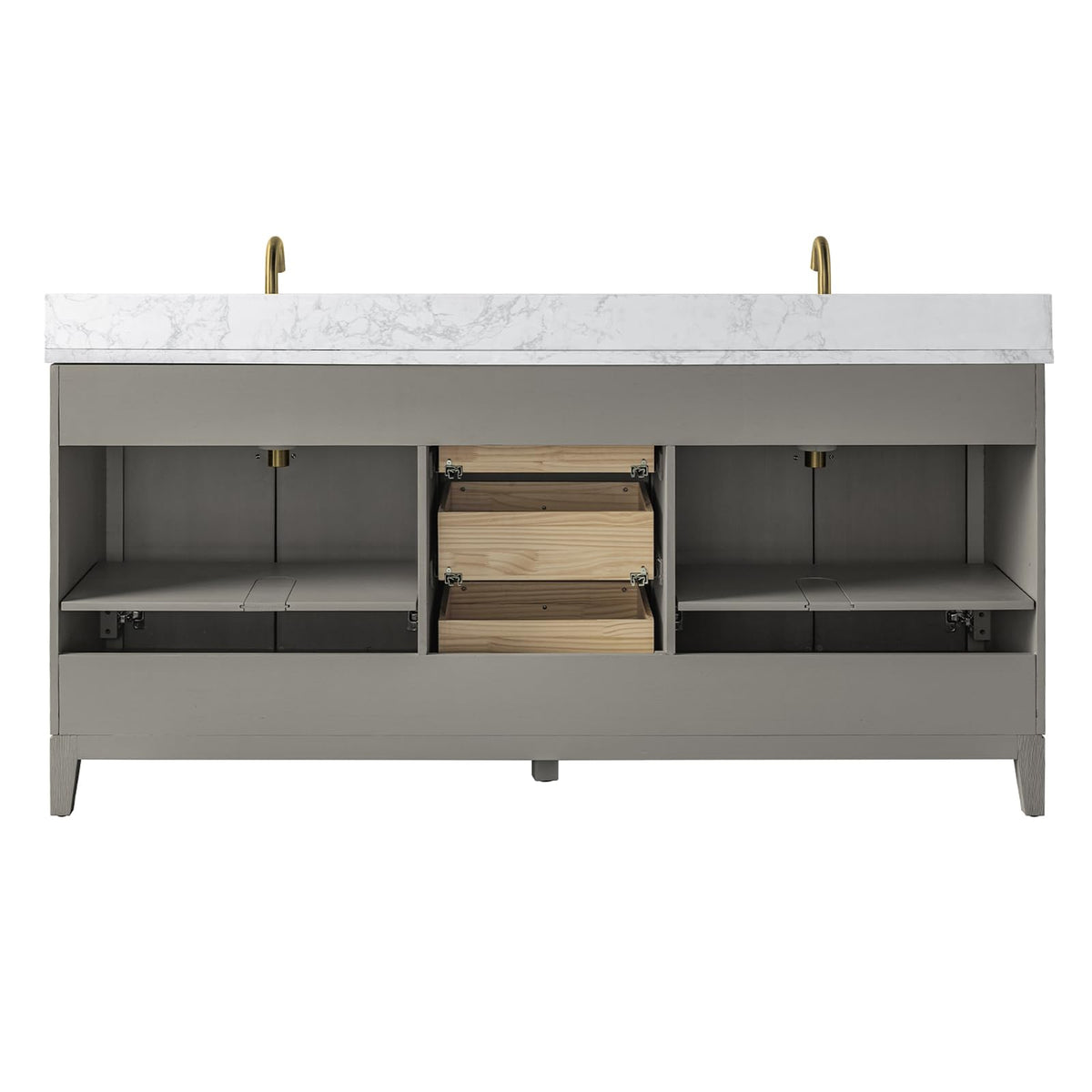 Vanity Art 72" Bathroom Vanity with Double Sink & Arabescato White Engineered Stone Top, Vanity Cabinet with Soft Closing Door, Solid Wood Frame, Golden Brushed Handles, Walnut VA8172D-Walnut-GB