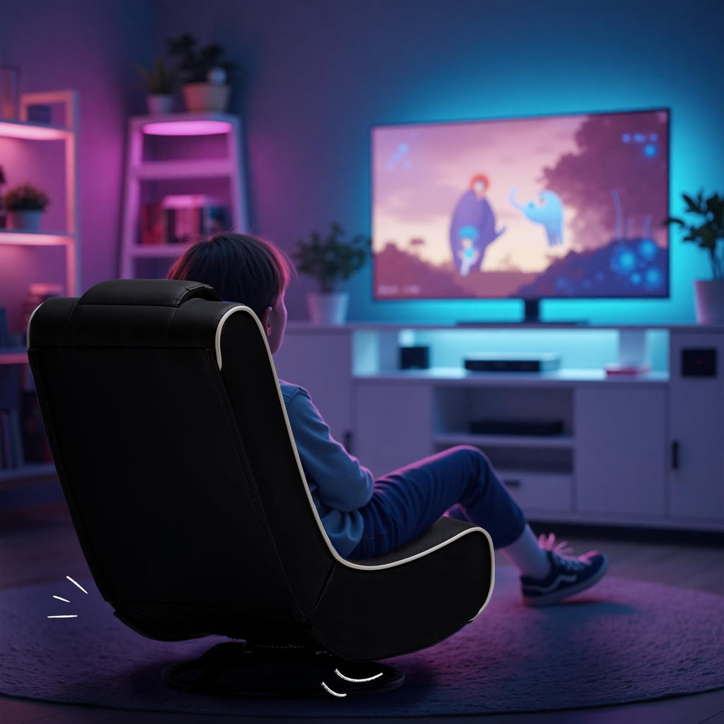 GTPLAYER Floor Gaming Chair Foldable Swivel Floor Chairs for Kids Boys Comfy Video Game Seat with 360Â° Multipurpose for Gamers, Bedroom or Game Room(Black-Blue)