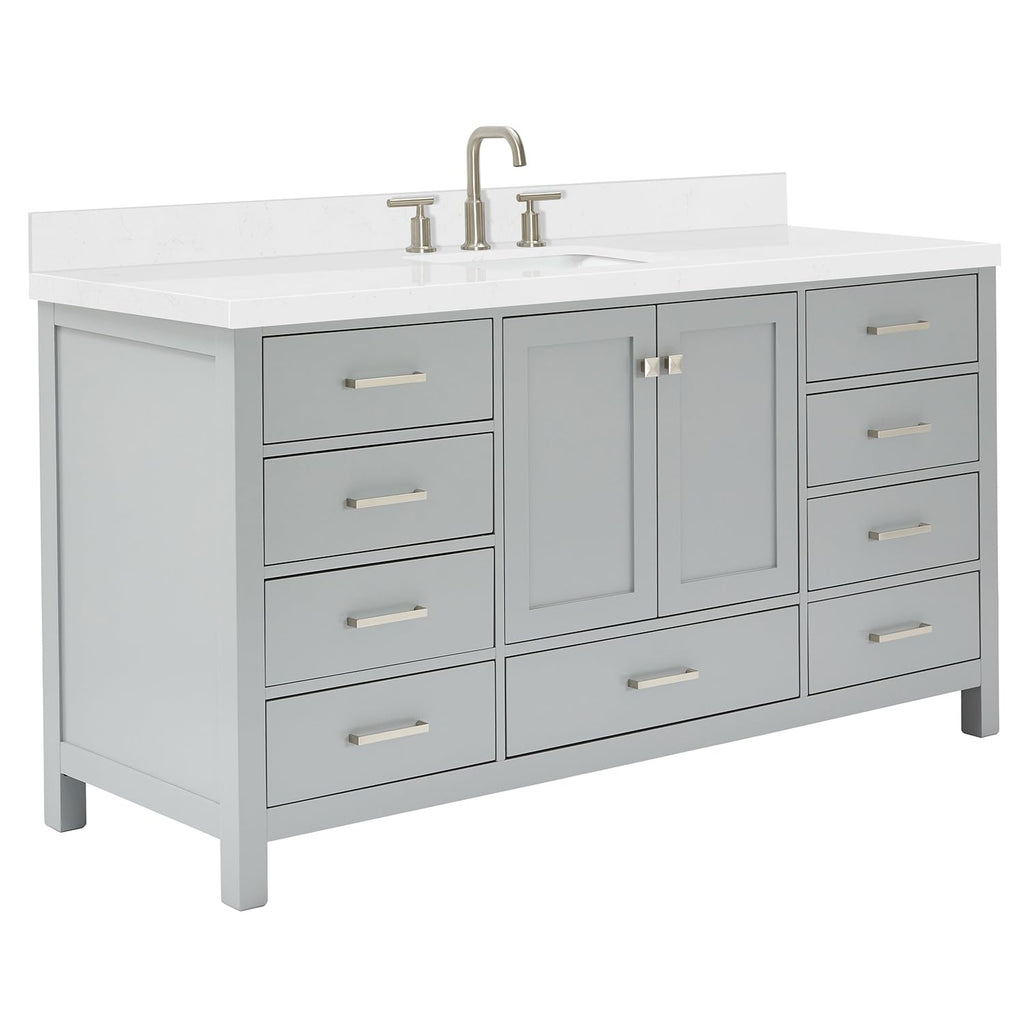 ARIEL Cambridge 66-inch Bathroom Vanity with Sink,Solid Wood, 1.5-inch Italian Carrara Marble Countertop, Single Rectangular Porcelain Sink, 2 Soft Closing Doors, 9 Dovetail Drawers, Midnight Blue