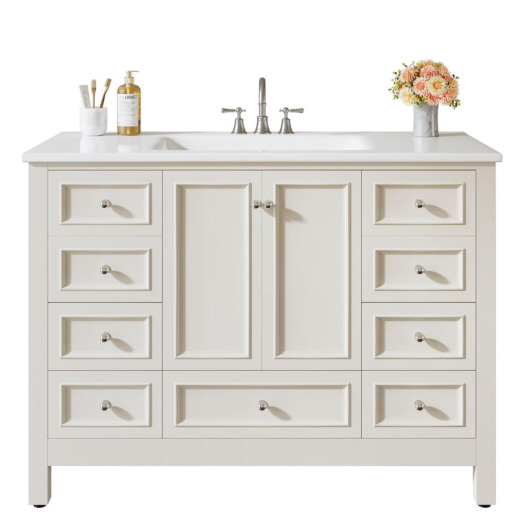 Tribesigns 30" Bathroom Vanity with Sink, Freestanding Bathroom Vanities Cabinet with Ceramic Basin Combo, Bathroom Sink Cabinet with 2 Doors and 1 Drawer, Solid Wooden Frame (Navy Blue, 30 INCH)