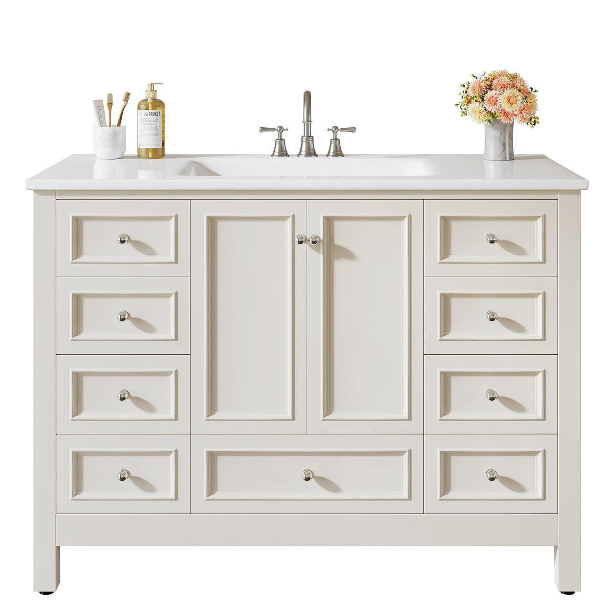 Tribesigns 30" Bathroom Vanity with Sink, Freestanding Bathroom Vanities Cabinet with Ceramic Basin Combo, Bathroom Sink Cabinet with 2 Doors and 1 Drawer, Solid Wooden Frame (Navy Blue, 30 INCH)