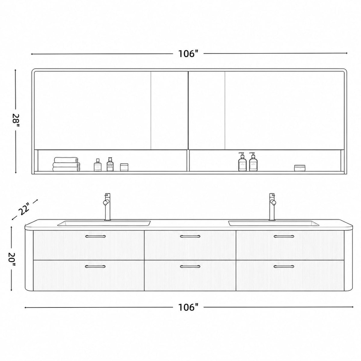 60 IN Floating Double Bathroom Vanity with Sinks & LED Mirror Cabinet
