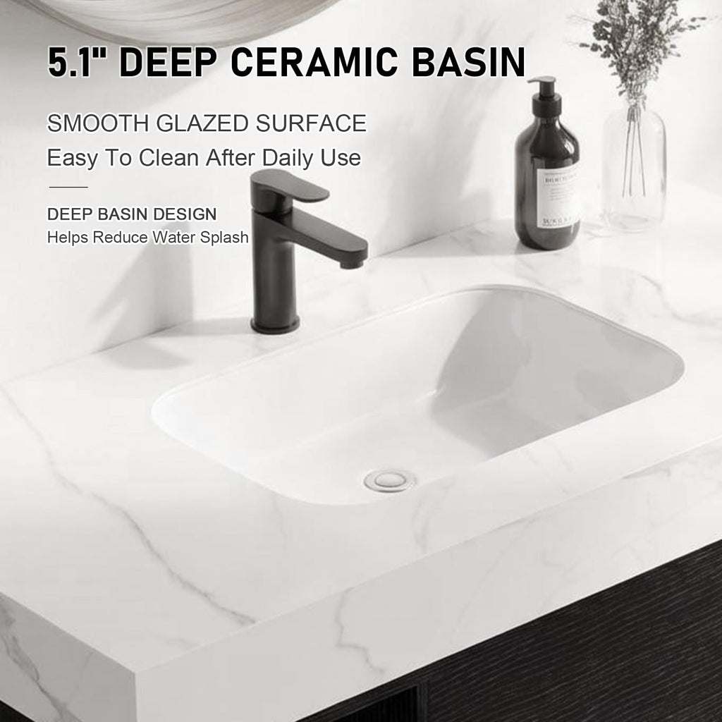 36 Inch Bathroom Vanity with Sink, Black Floating Wall Mounted Vanity