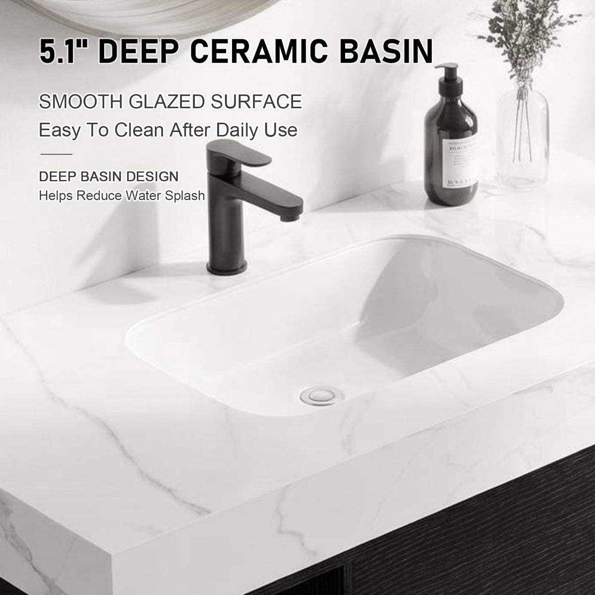 36 Inch Bathroom Vanity with Sink, Black Floating Wall Mounted Vanity