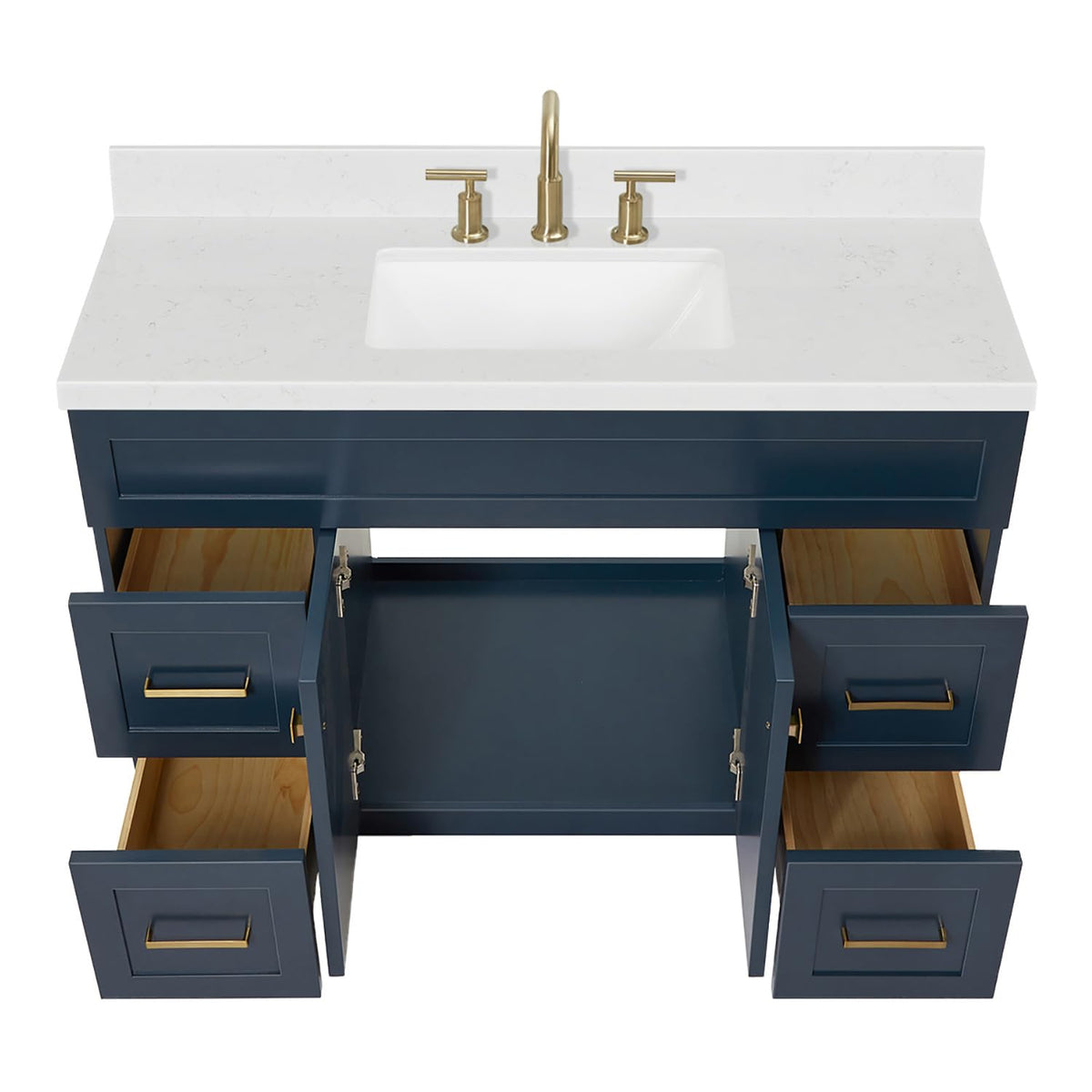 DKB Emilia 48-Inch Bathroom Vanity with Sink â Midnight Blue Single Sink Bathroom Vanity, 1.5" Edge Carrara Quartz Countertop, Solid Wood, 2 Soft Closing Doors, 9 Dovetail Drawers