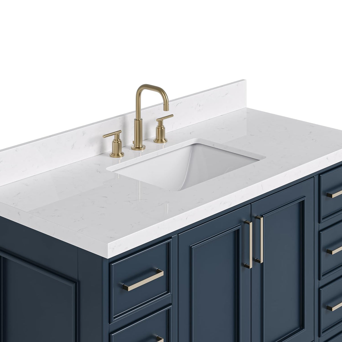 DKB Emilia 48-Inch Bathroom Vanity with Sink â Midnight Blue Single Sink Bathroom Vanity, 1.5" Edge Carrara Quartz Countertop, Solid Wood, 2 Soft Closing Doors, 9 Dovetail Drawers