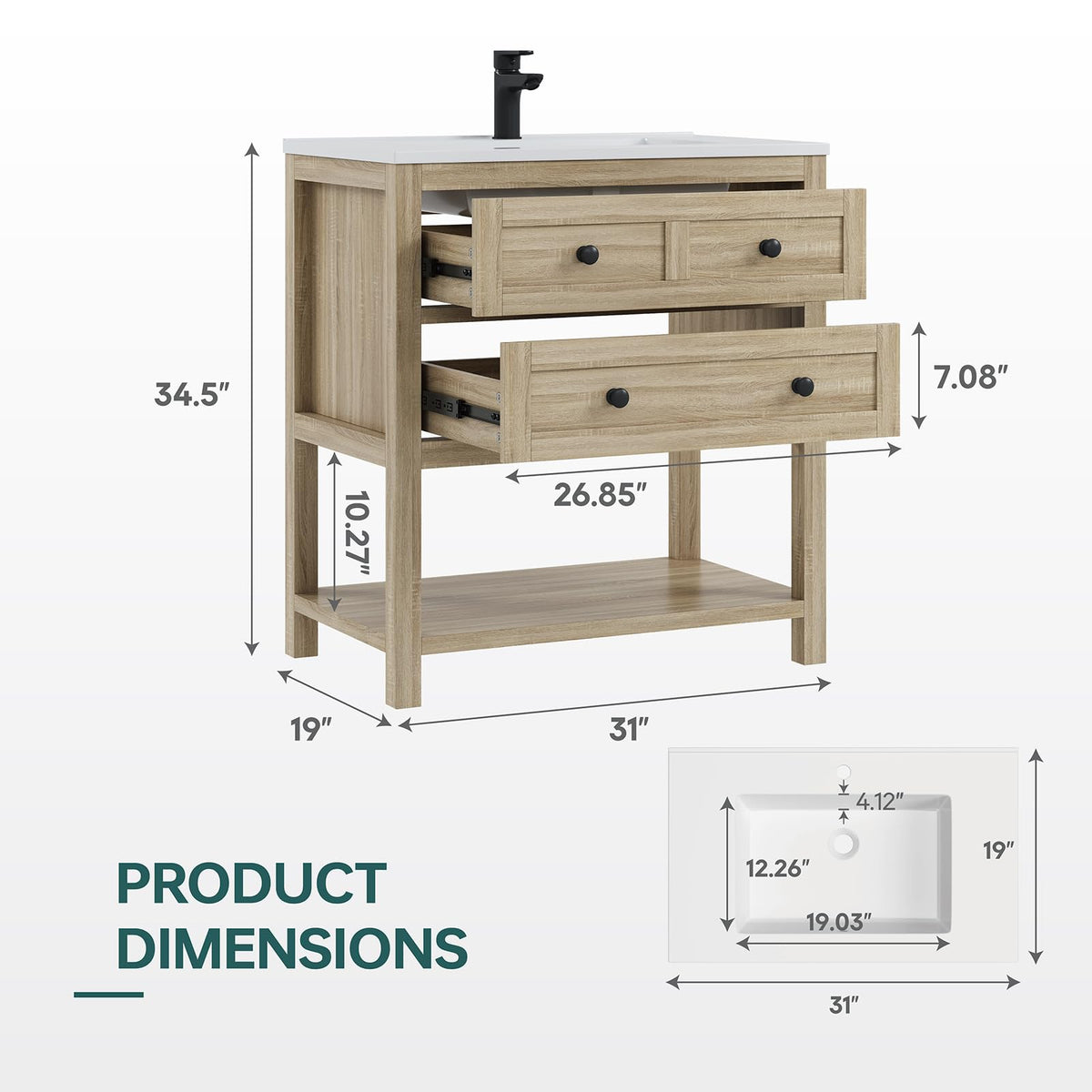 42 Inch Bathroom Vanity with Sink, Fully-Assembled, Walnut