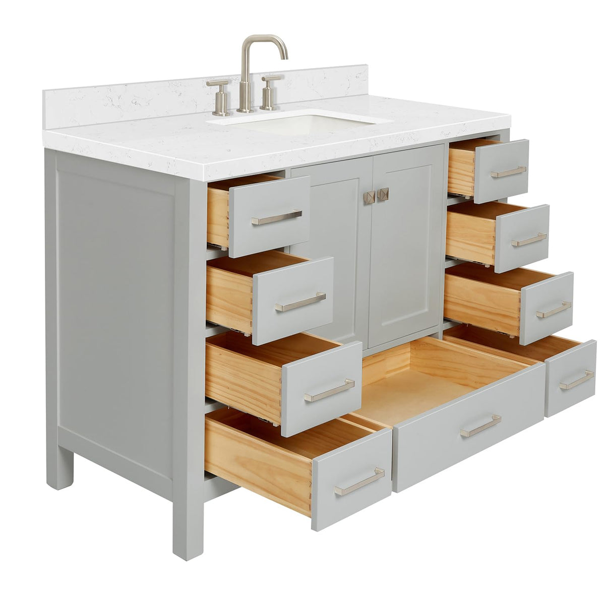 DKB Emilia 48-Inch Bathroom Vanity with Sink â Midnight Blue Single Sink Bathroom Vanity, 1.5" Edge Carrara Quartz Countertop, Solid Wood, 2 Soft Closing Doors, 9 Dovetail Drawers