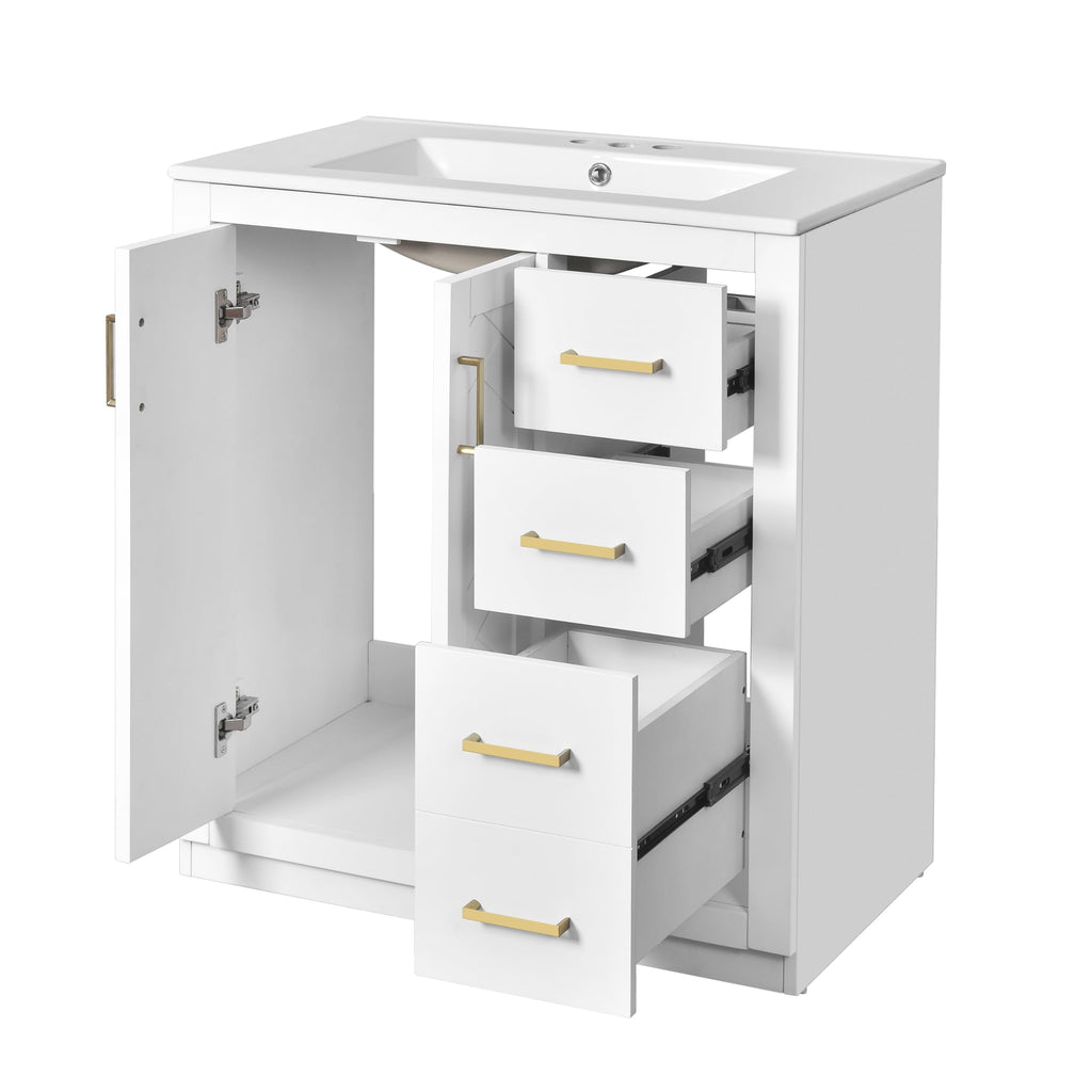 30 Inch Green Bathroom Vanity with Sink & Gold Handles,Light Luxury