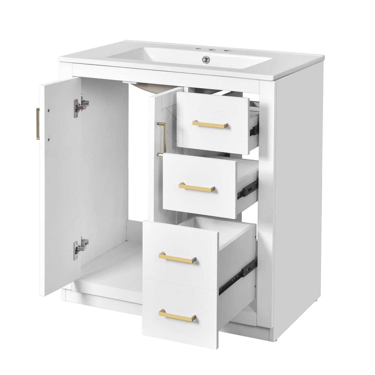 30 Inch Green Bathroom Vanity with Sink & Gold Handles,Light Luxury