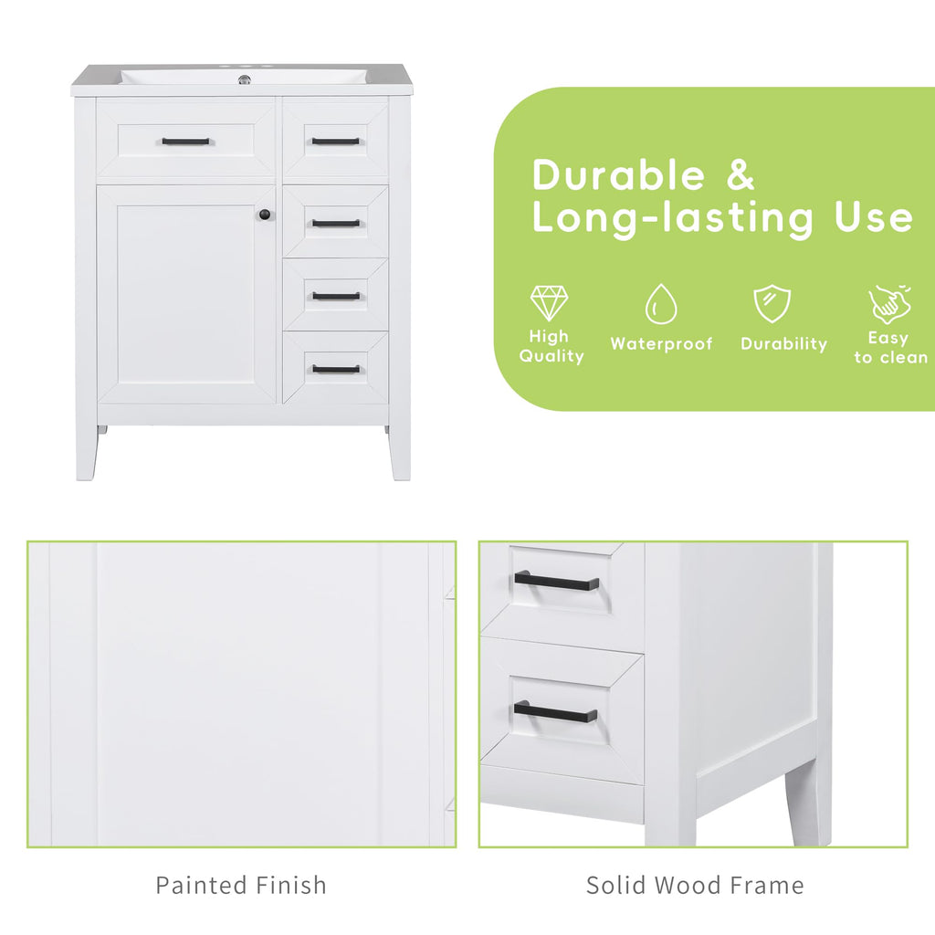 36 Inch Bathroom Vanities with Undermount Ceramic Sink, Storage Cabinet with Soft Closing Doors and Three Drawers, Solid Wood Frame, Natural Wood