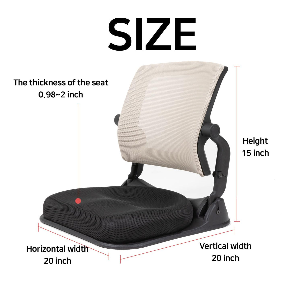 Patented Floor Chair with Back Support - Foldable Orthopedic Floor Chair for Adults/Children - Japanese Legless Seat for Meditation, TV, Pelvic Adjustment - Recliner with Back Support (Black)