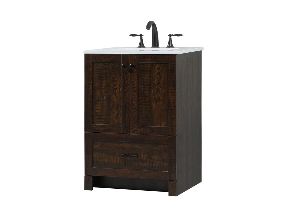 18" Pre-Assembled Bathroom Vanity with Sink, Engineered Wood, Ivory White Engineered Marble Countertop Included, Single Oval Porcelain Sink, 1 Soft-Close Drawers, Expresso