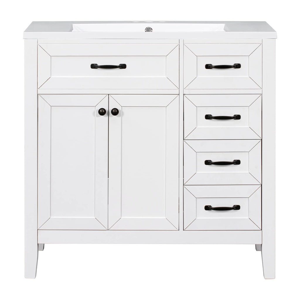 36 Inch Bathroom Vanities with Undermount Ceramic Sink, Storage Cabinet with Soft Closing Doors and Three Drawers, Solid Wood Frame, Natural Wood