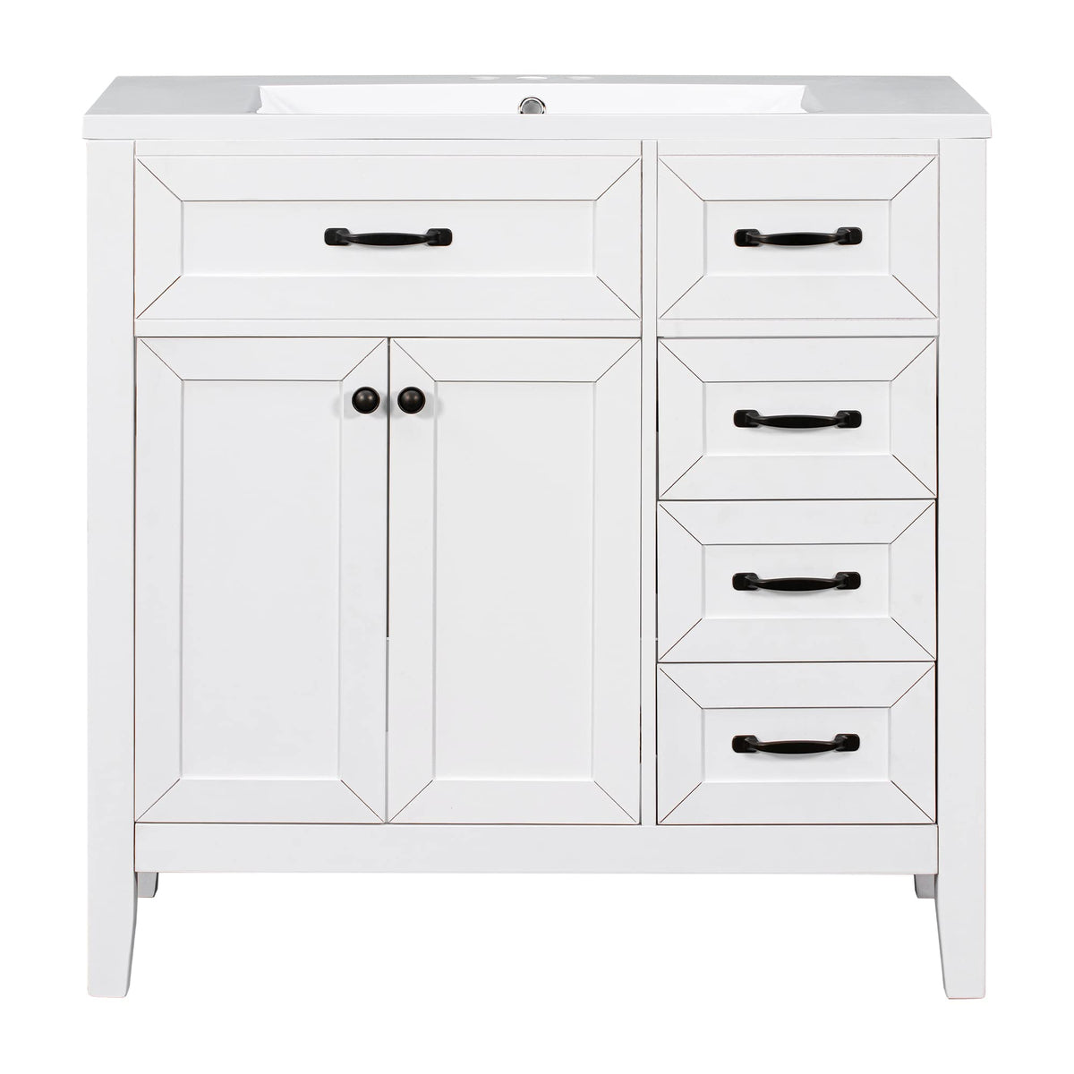 36 Inch Bathroom Vanities with Undermount Ceramic Sink, Storage Cabinet with Soft Closing Doors and Three Drawers, Solid Wood Frame, Natural Wood