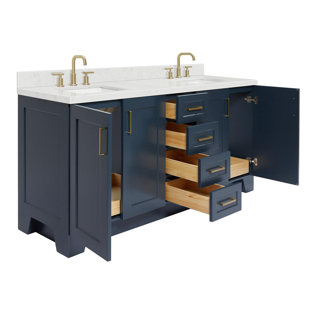 DKB Emilia 72 Inch Bathroom Vanity Double Sink â White Bathroom Vanity with Sink, 1.5" Edge Carrara White Quartz Countertop & Backsplash, 4 Soft-Close Doors, and 6 Dovetail Drawers