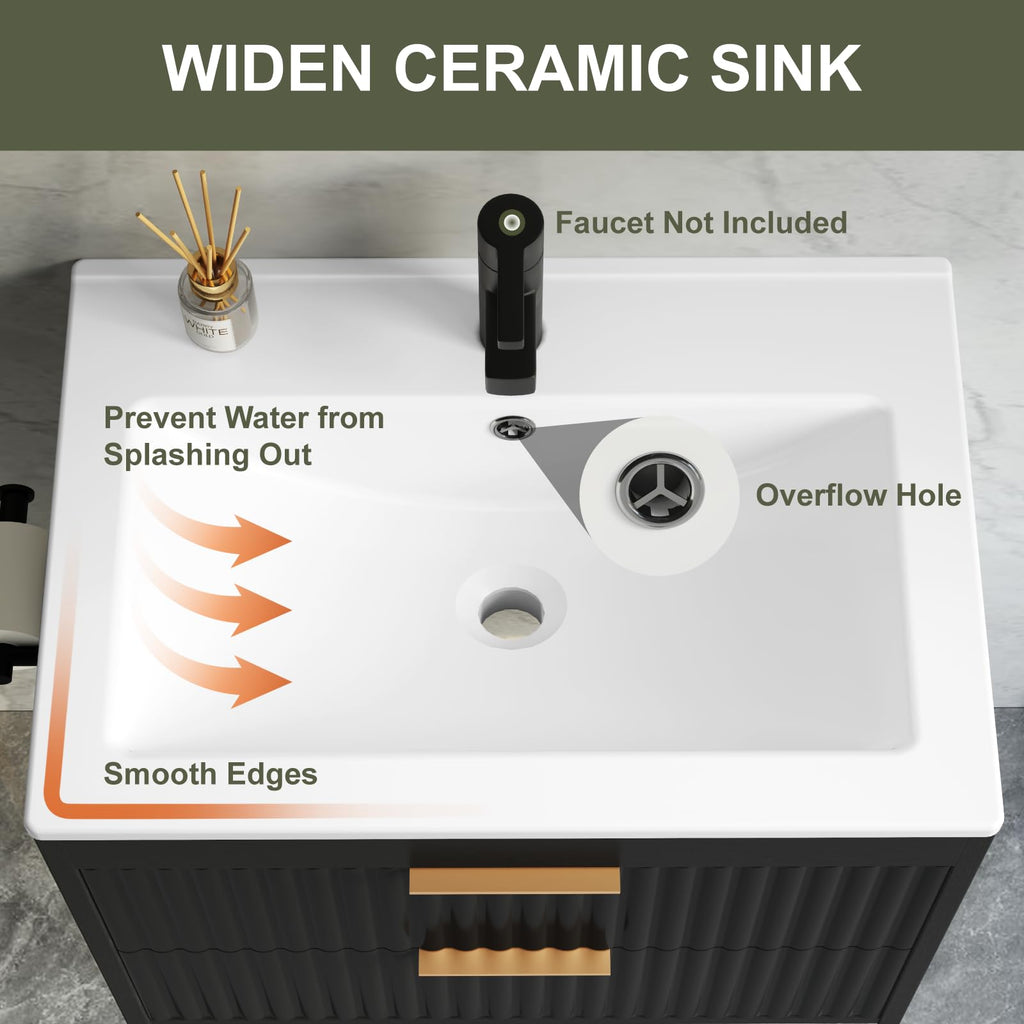 30" Bathroom Vanity with Sink, Wall Mounted Cabinet, Black