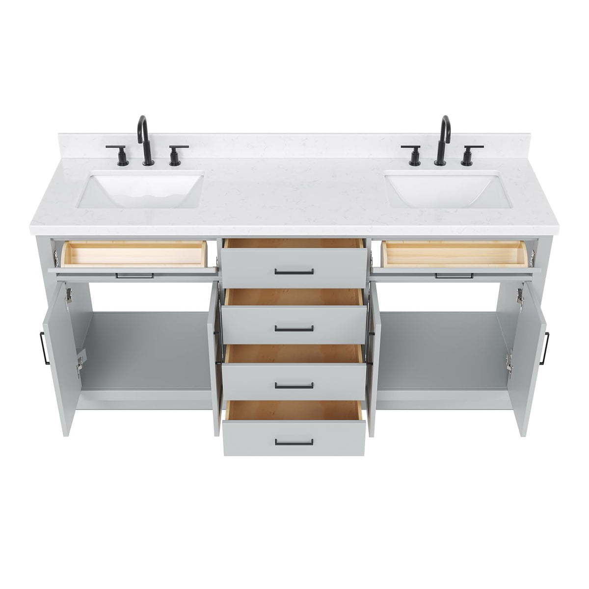 DKB Emilia 72 Inch Bathroom Vanity Double Sink â White Bathroom Vanity with Sink, 1.5" Edge Carrara White Quartz Countertop & Backsplash, 4 Soft-Close Doors, and 6 Dovetail Drawers