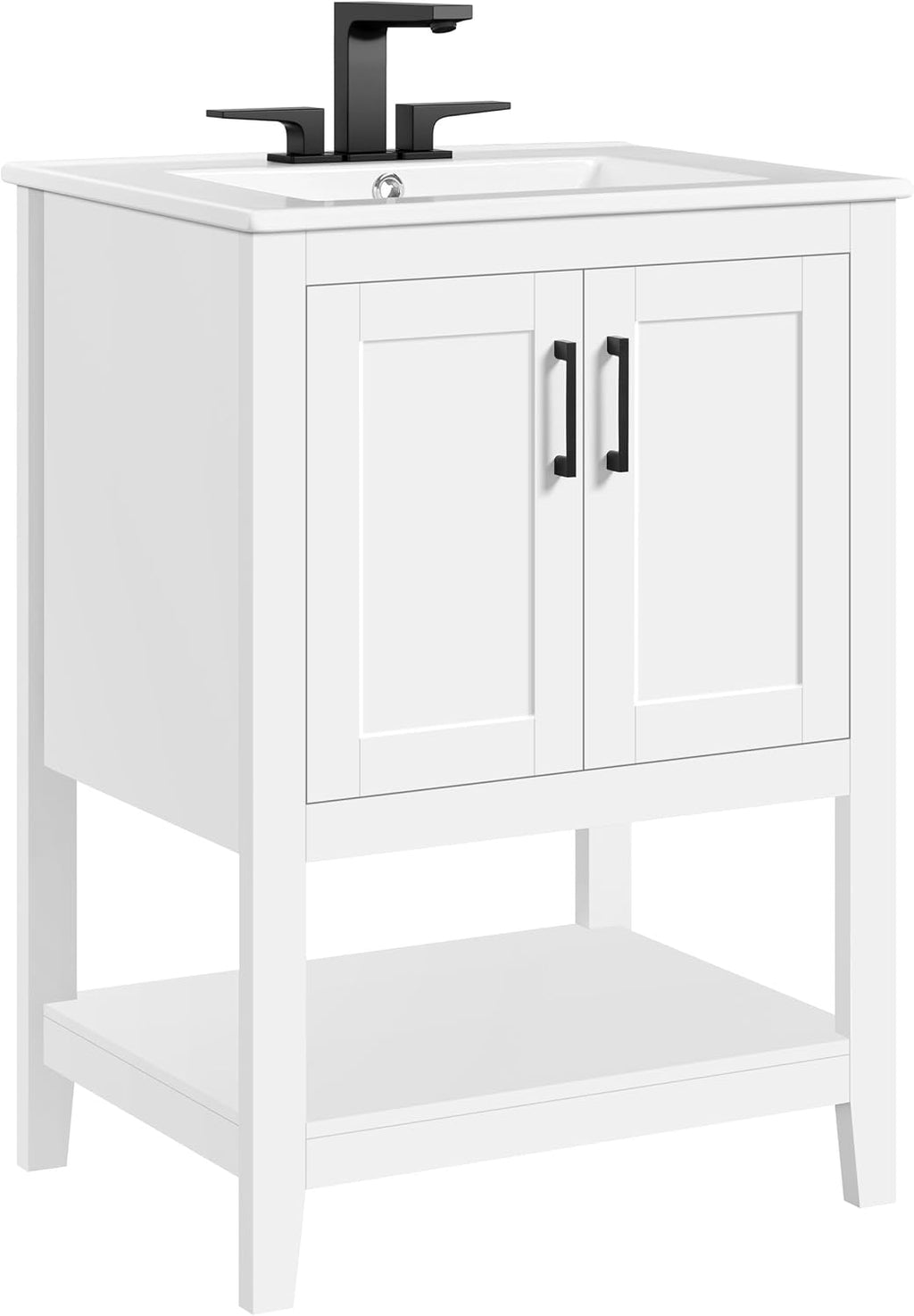 Yaheetech 24 Inch Freestanding Bathroom Vanity with Ceramic Sink, White