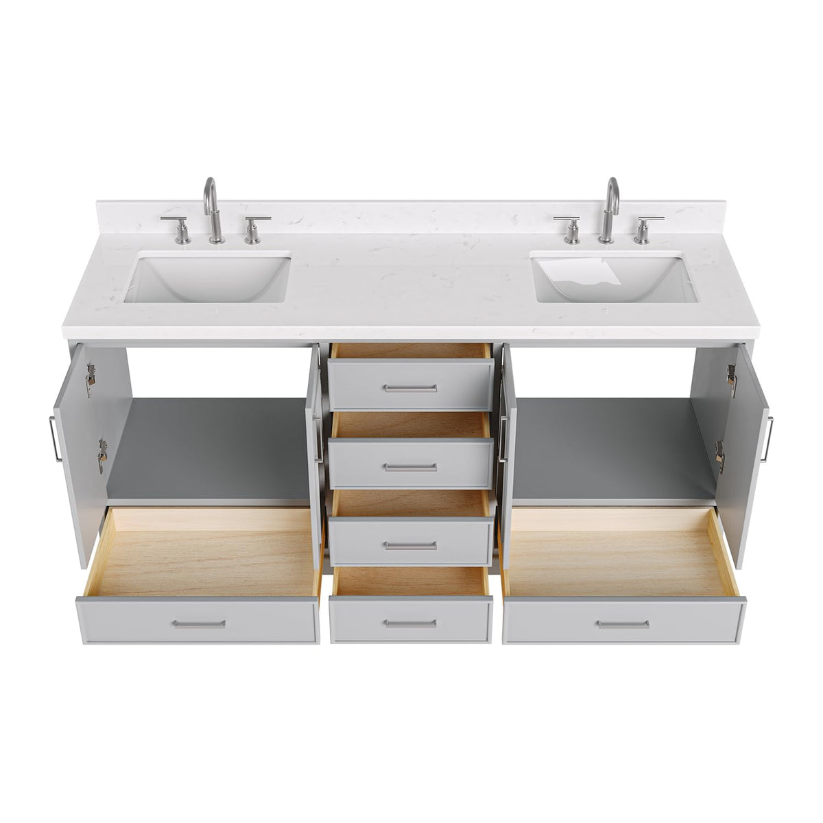 DKB Emilia 72 Inch Bathroom Vanity Double Sink â White Bathroom Vanity with Sink, 1.5" Edge Carrara White Quartz Countertop & Backsplash, 4 Soft-Close Doors, and 6 Dovetail Drawers