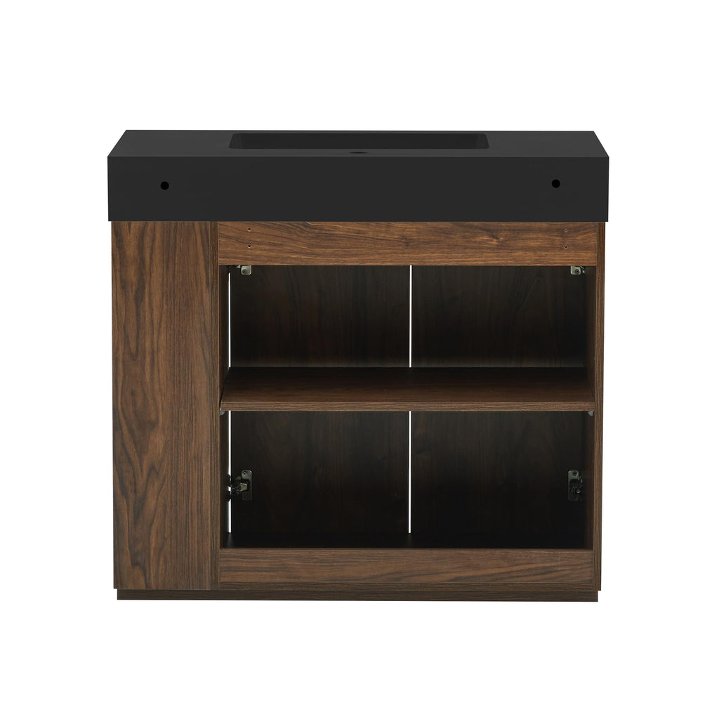 36â Modern Bathroom Vanity with Black Sink, Smoked Brown