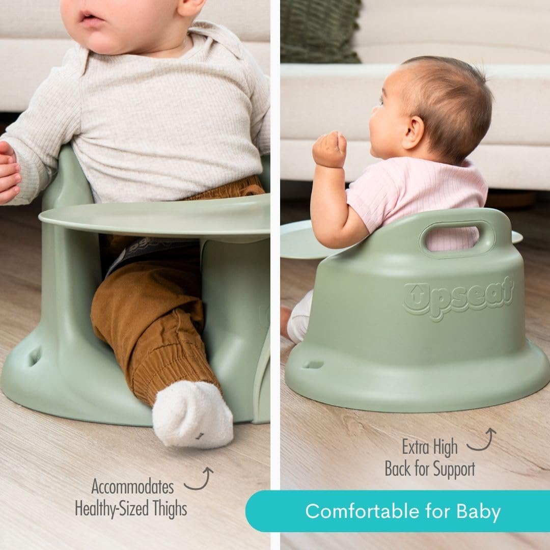 Upseat â The Original Ergonomic Baby Floor & Booster Seat with Tray, Developed with Physical Therapists for Upright Posture & Healthy Hip Development, 4â24 Months, Extra-Large Tray (Sage)