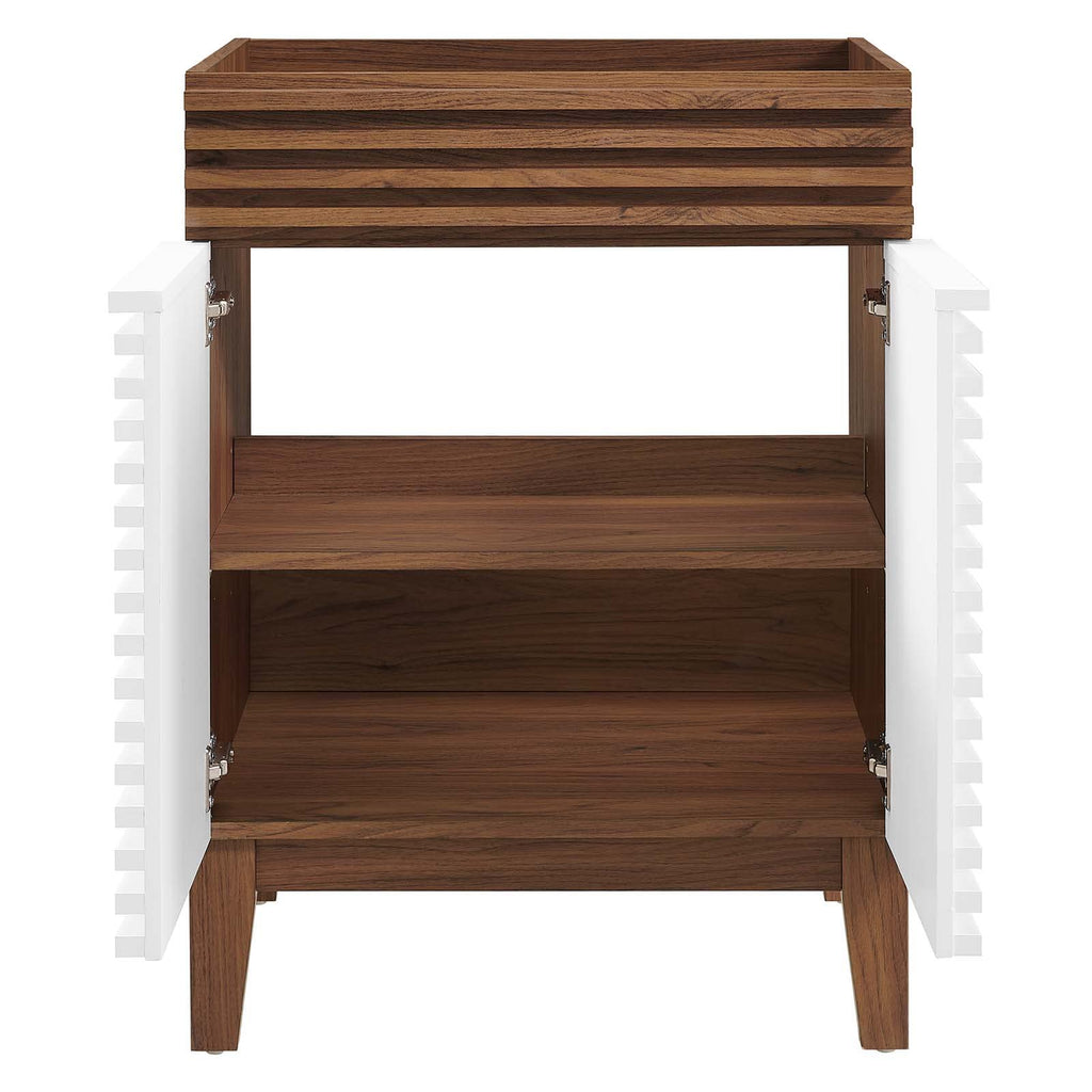 Modway Render Mid-Century Bathroom Vanity With Sink in Walnut White,24 Inch