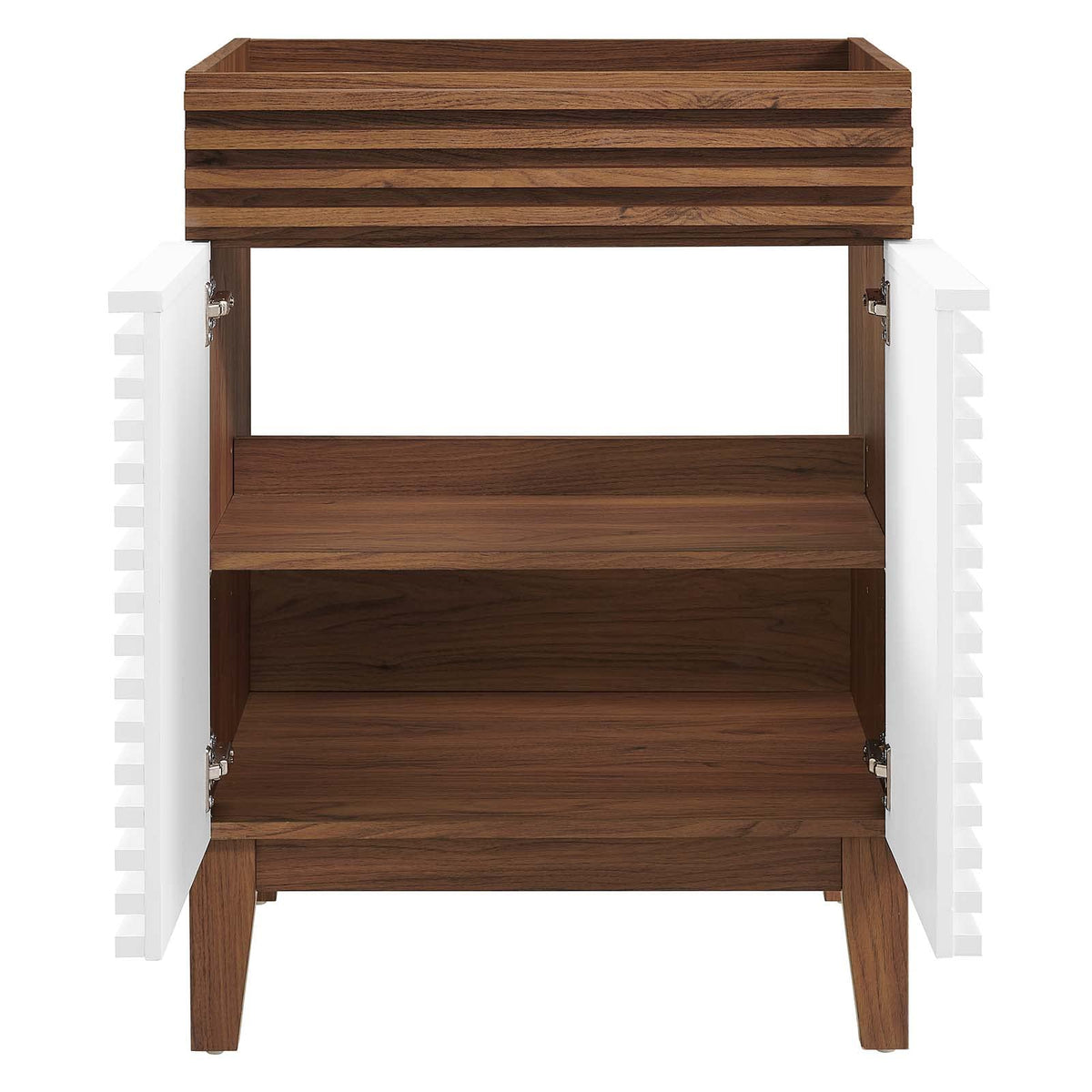 Modway Render Mid-Century Bathroom Vanity With Sink in Walnut White,24 Inch