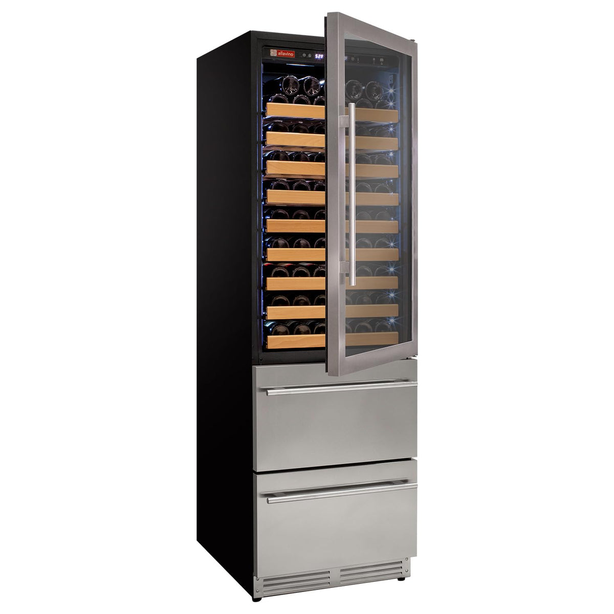 Allavino 76.5" Tall Black Wine Refrigerator with Two Refrigerated Drawers YHWR7724D-B