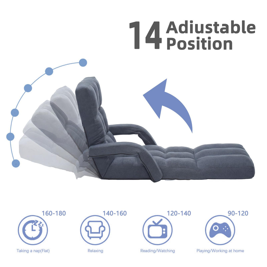 Adjustable Floor Gaming Chair with Footrest, 14-Position Backrest